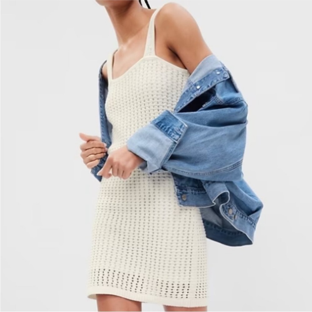 Crochet Mini Dress White Petite XS